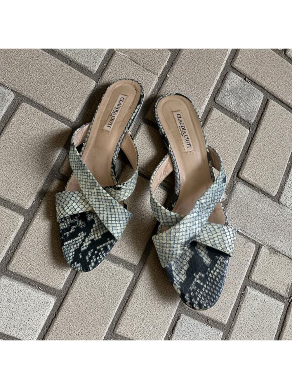CLAUDIA CIUTI Snake Print Leather Kitten Heels Sandals Size 7.5